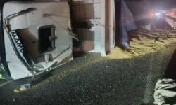 Diyarbakır'da buğday yüklü TIR devrildi