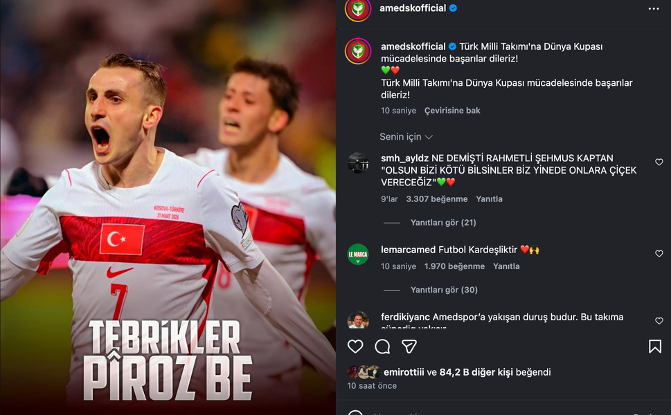 Amedspor’dan Milli Takım’a Kürtçe Tebrik Mesajı